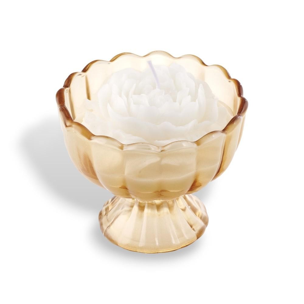 CANDELA IN ALZATINA VETRO AMBRA 9X7